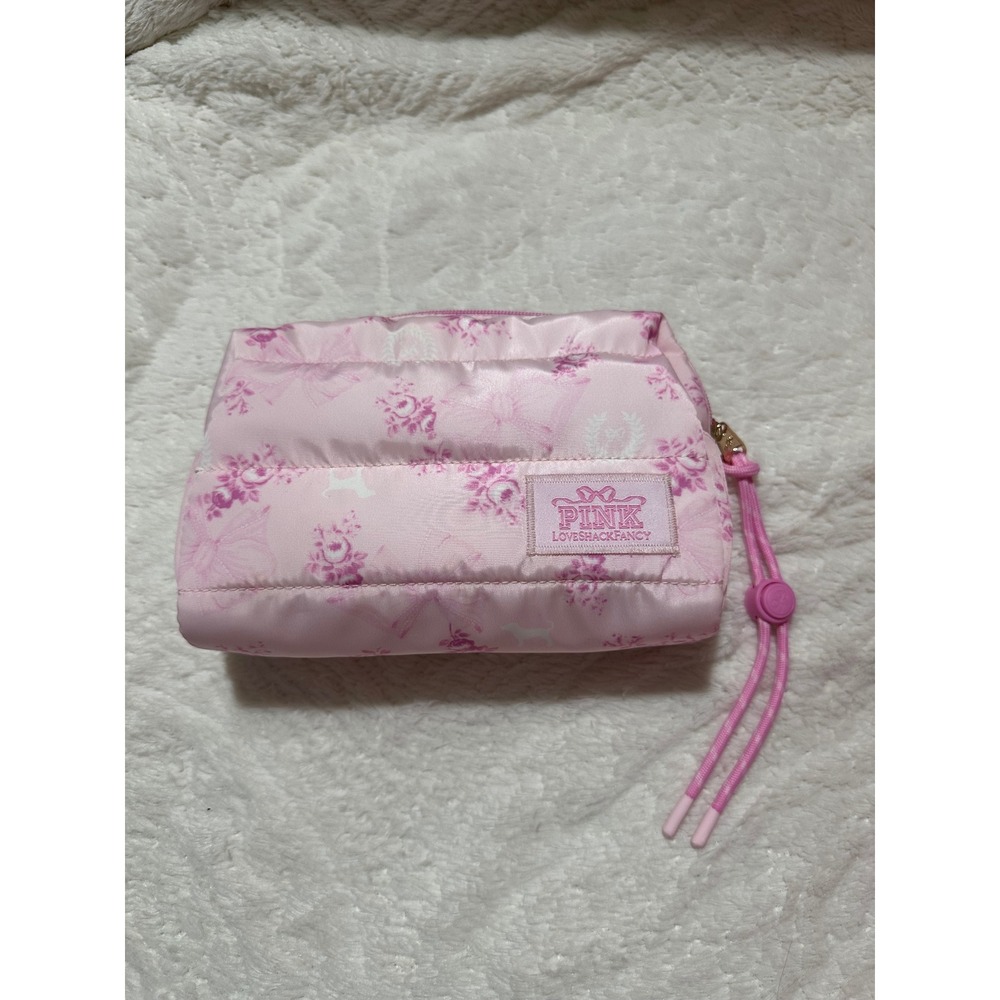 PINK Victoria's Secret x LoveShackFancy Floral Quilted Cosmetic Bag Pouch Pink
